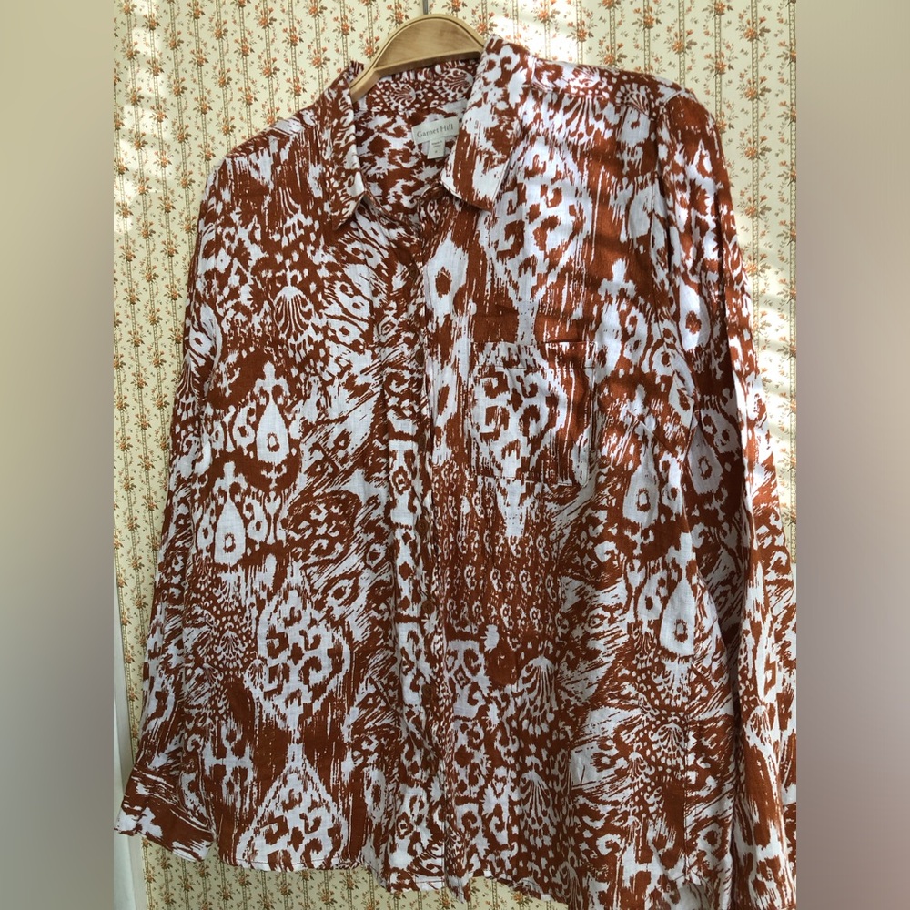Garnet Hill 100% Linen Button-Down Rust/White Abs… - image 3